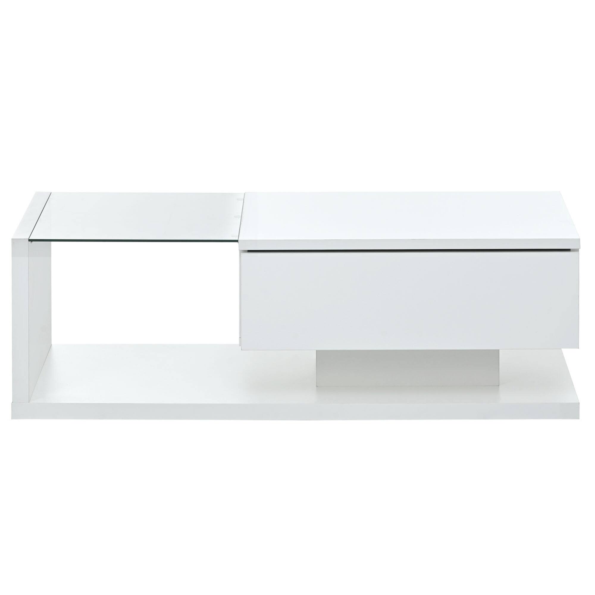 Alt View 7. GOODSILO - Modern Coffee Table with Tempered Glass Top and High-Gloss UV Finish, Two-Tier Rectangular Center Table - White.