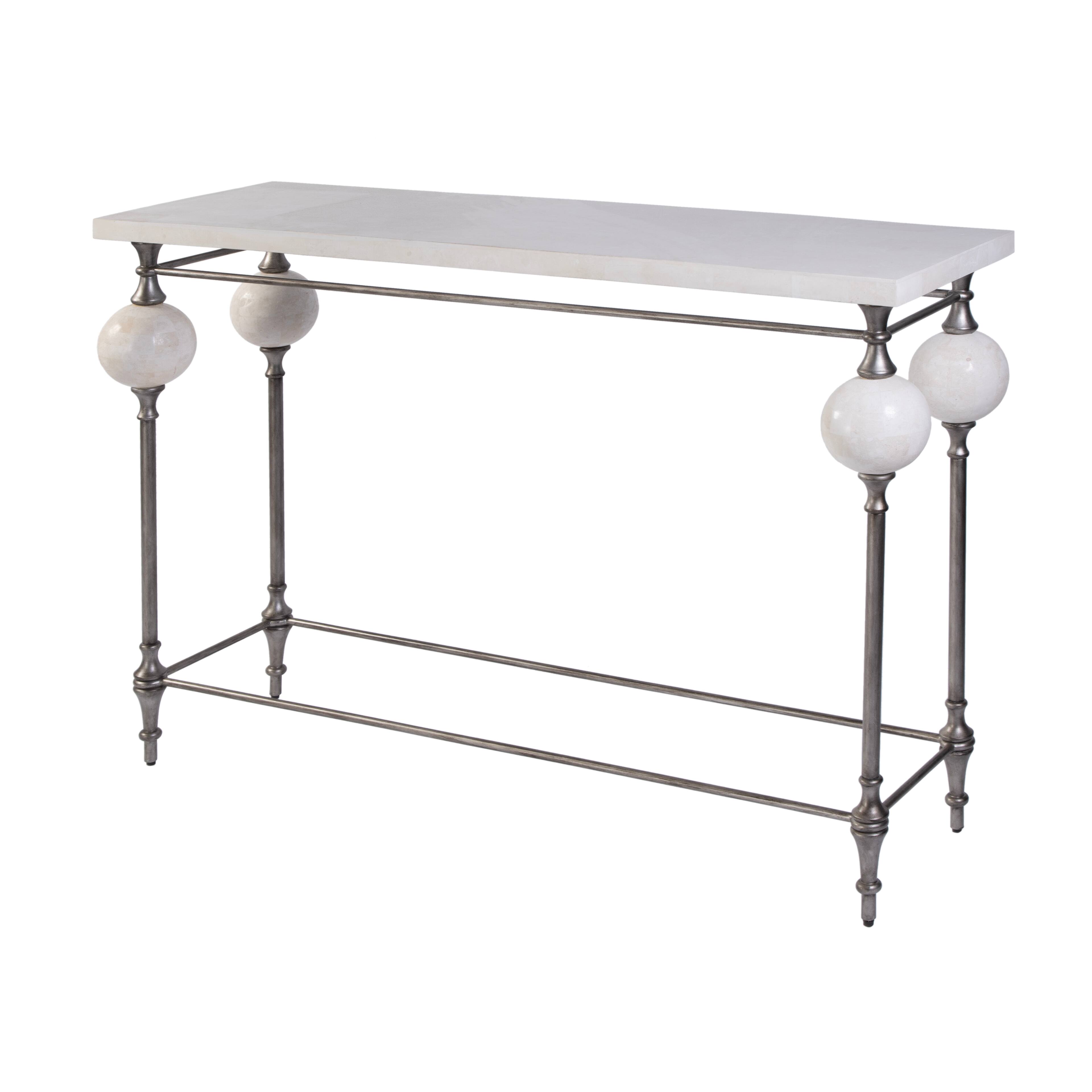 Front. Butler Specialty - Amadeo 49 in. W Rectangular Stone and Metal Console Table, White, Silver - White,Silver.