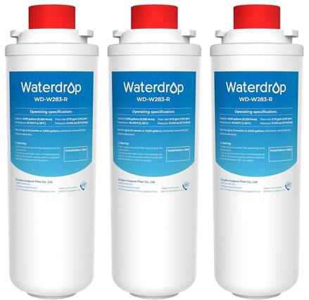 Waterdrop WD-W283-R
Operating specification:
Capacity: 3,000 gallons (11,356 liters)
Flow rate: 0.75 gpm (2.44 l/min)
Temperature: 35-100°F (2-38°C)
Pressure: 10-100 psi (0.69-6.9 bar)
Filter life: up to 12 months or 3,000 gallons, whichever comes first for chlorine reduction
Warning:
1. Do not use with water that is microbiologically unsafe or of unknown quality without adequate disinfection before or after the system.
Installation data:
Model: China P007
EPA No. 9330-CHN
Qingdao Ecopure Filter Co., Ltd.
No. 1 Yongqiang Road, Jiaozi, Qingdao, China