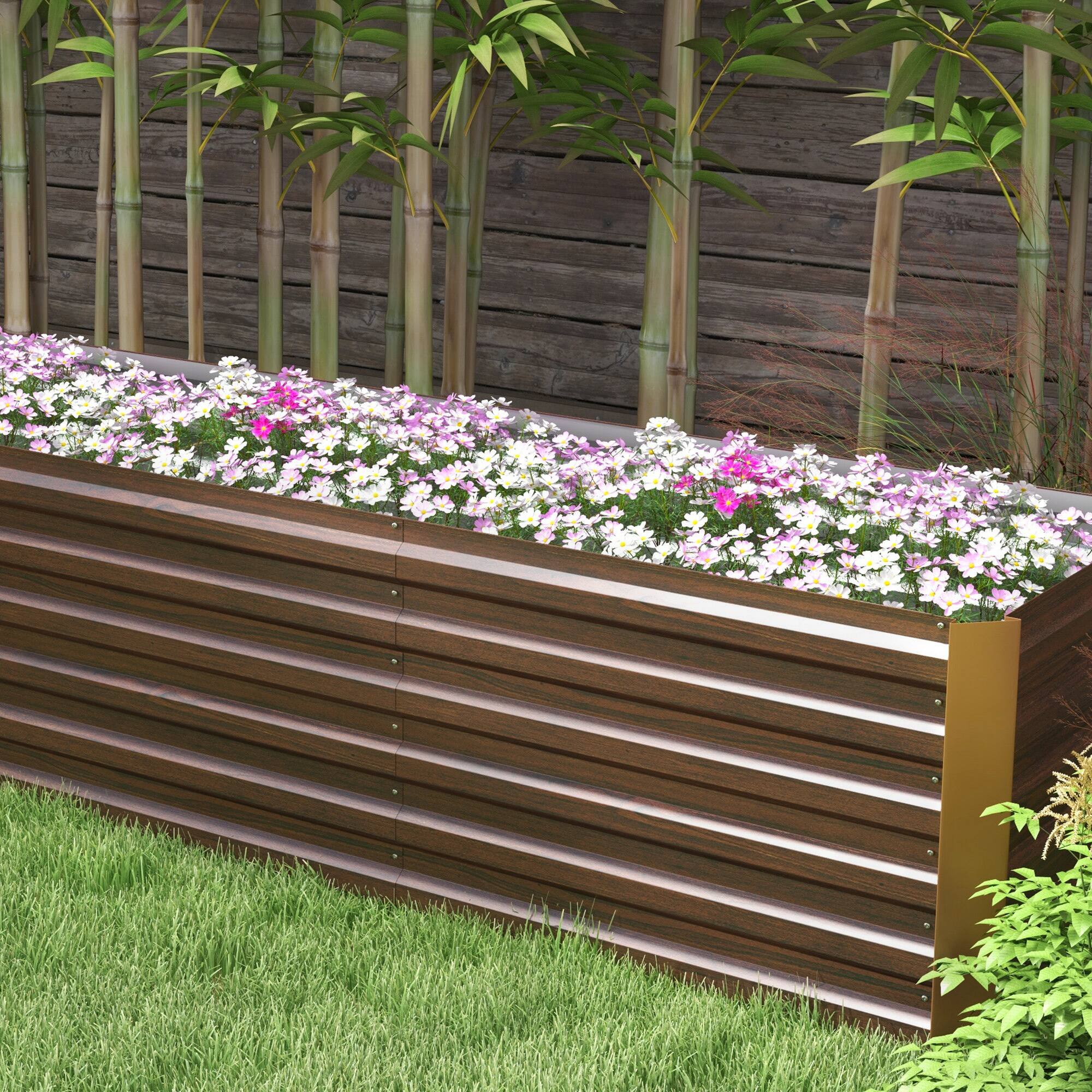 Alt View 8. Outsunny - Galvanized Raised Garden Bed Kit with Safety Edging for Flowers, Herbs and Vegetables - Brown.