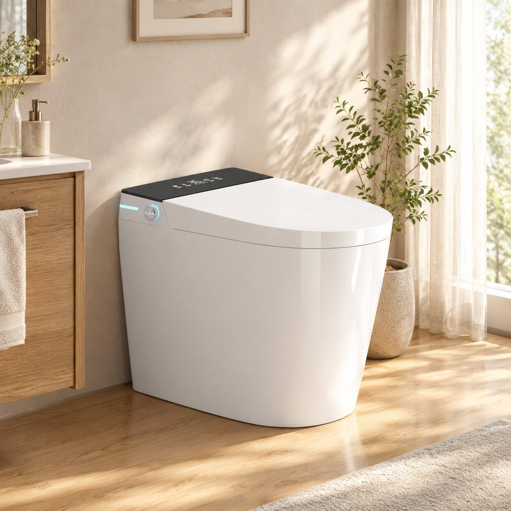 Alt View 2. RYHNUYNE - Compact Tankless Smart Bidet Toilet,23.25" Depth Auto Open Flush Heated Seat Warm Dryer For Small Bath - White.
