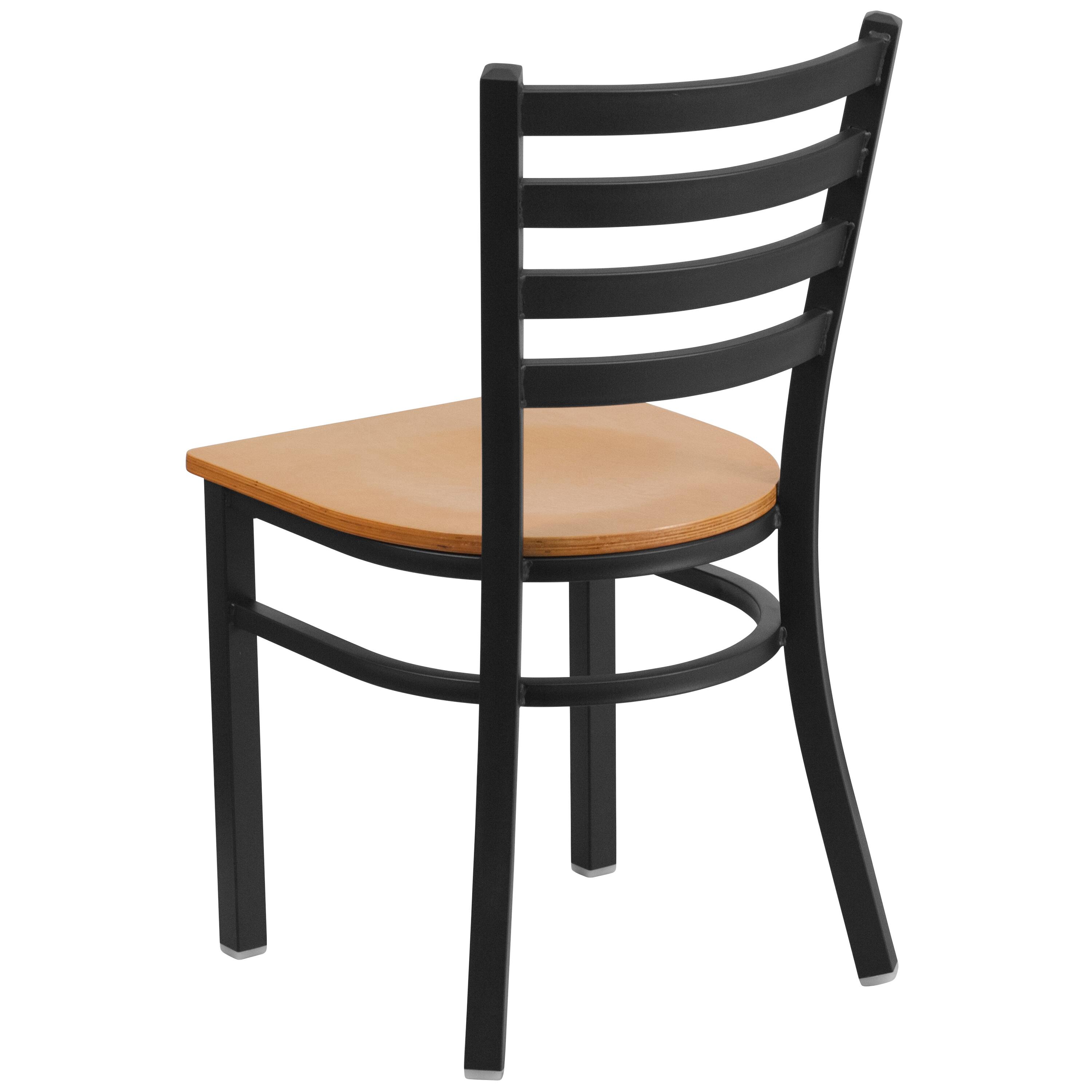 Alt View 4. Emma + Oliver - 2 Pack Ladder Back Metal Restaurant Chair - Natural Wood Seat/Black Metal Frame.