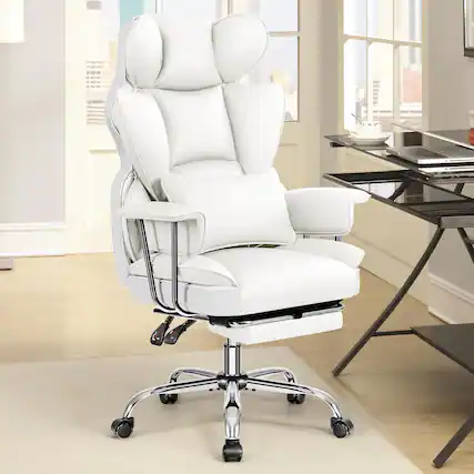 Front. Brick Attic - 500LBS Big & Tall Office Chair, Leather Gaming Chair with Footrest, Adjustable Height & Lumbar Support - White - White.