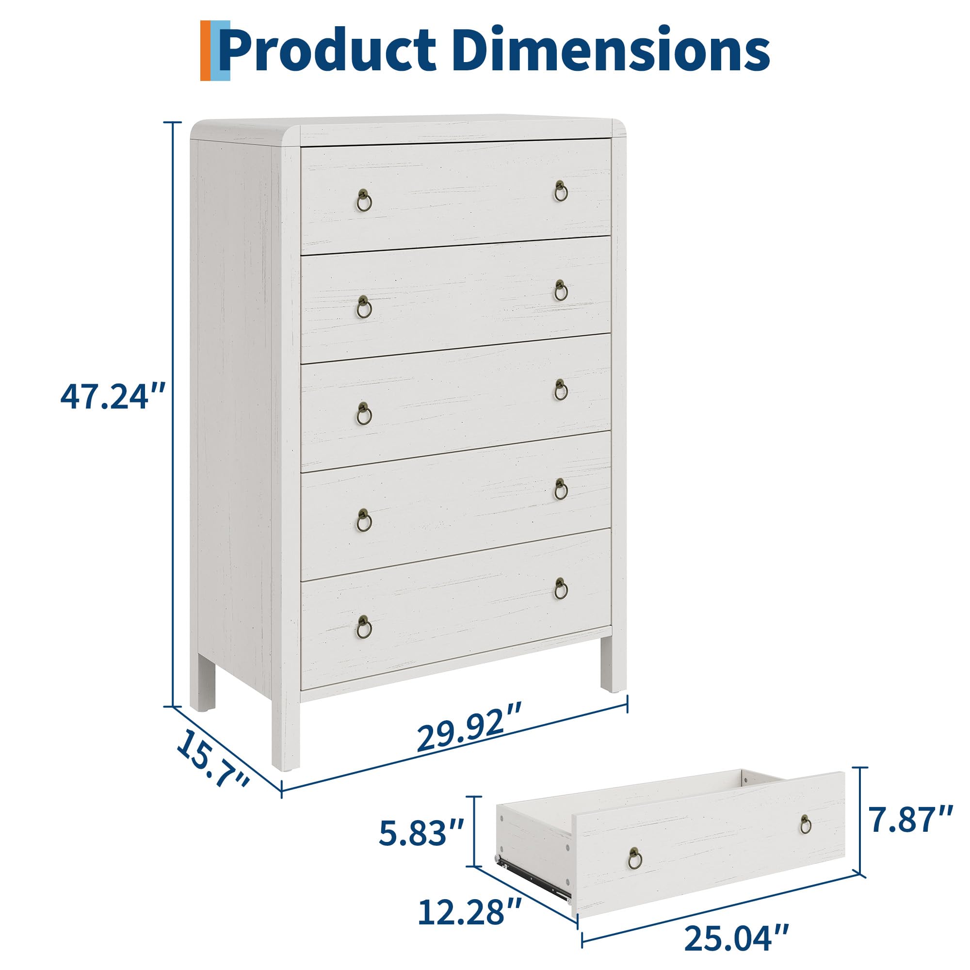 Product Dimensions

- Height: 47.24"
- Width: 29.92"
- Depth: 15.7"
- Drawer Height: 5.83"
- Drawer Width: 25.04"
- Drawer Depth: 12.28"
- Drawer Pull-out Depth: 7.87"