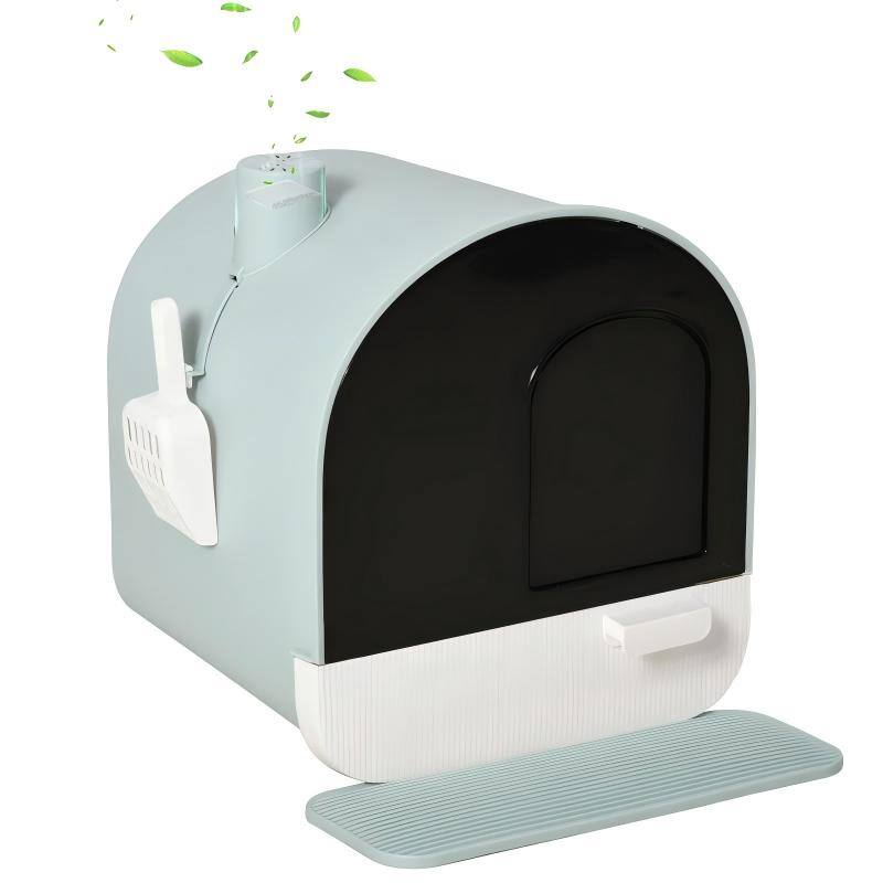 Front. SKONYON - Fully Enclosed Cat Litter Box with Drawer - Green.
