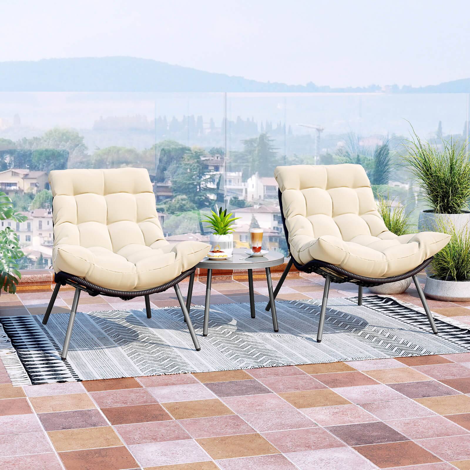 Alt View 3. Costway - Costway 3 PCS Patio Furniture Set with Cushioned Papasan Chairs Tempered Glass Coffee Table - Brown.