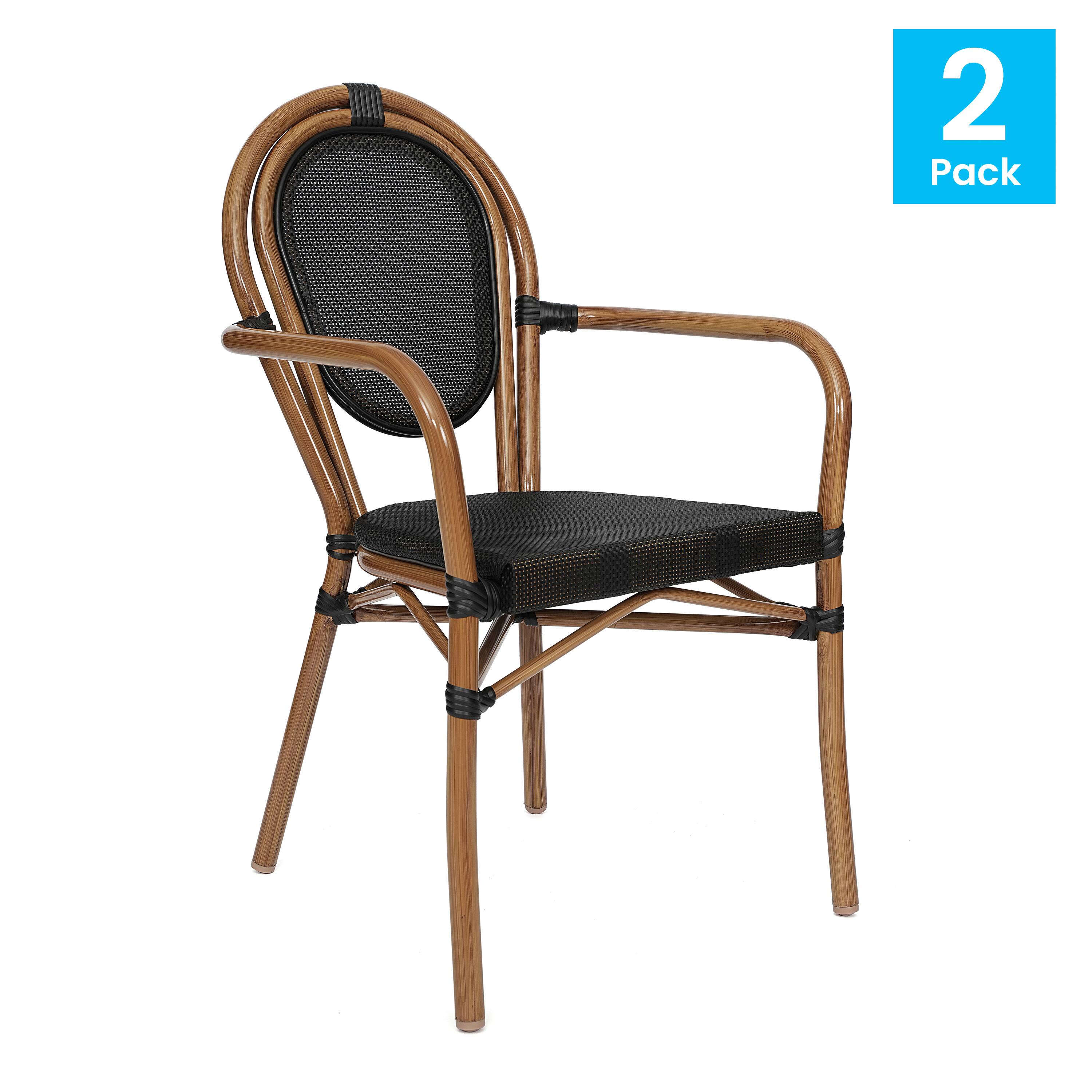 Alt View 1. Emma + Oliver - 2 Pack Stacking Bistro Chair with Bamboo Print Metal Frame - Black/Natural Frame.