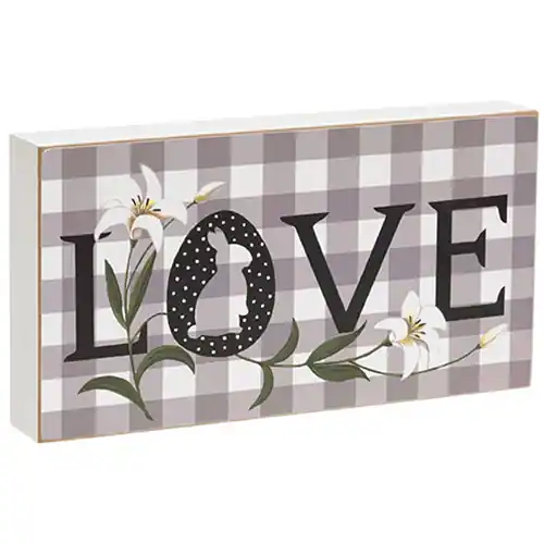 Front. BreeBe - *Gray & White Check Lily & Bunny "Love" Box Sign - Multi.