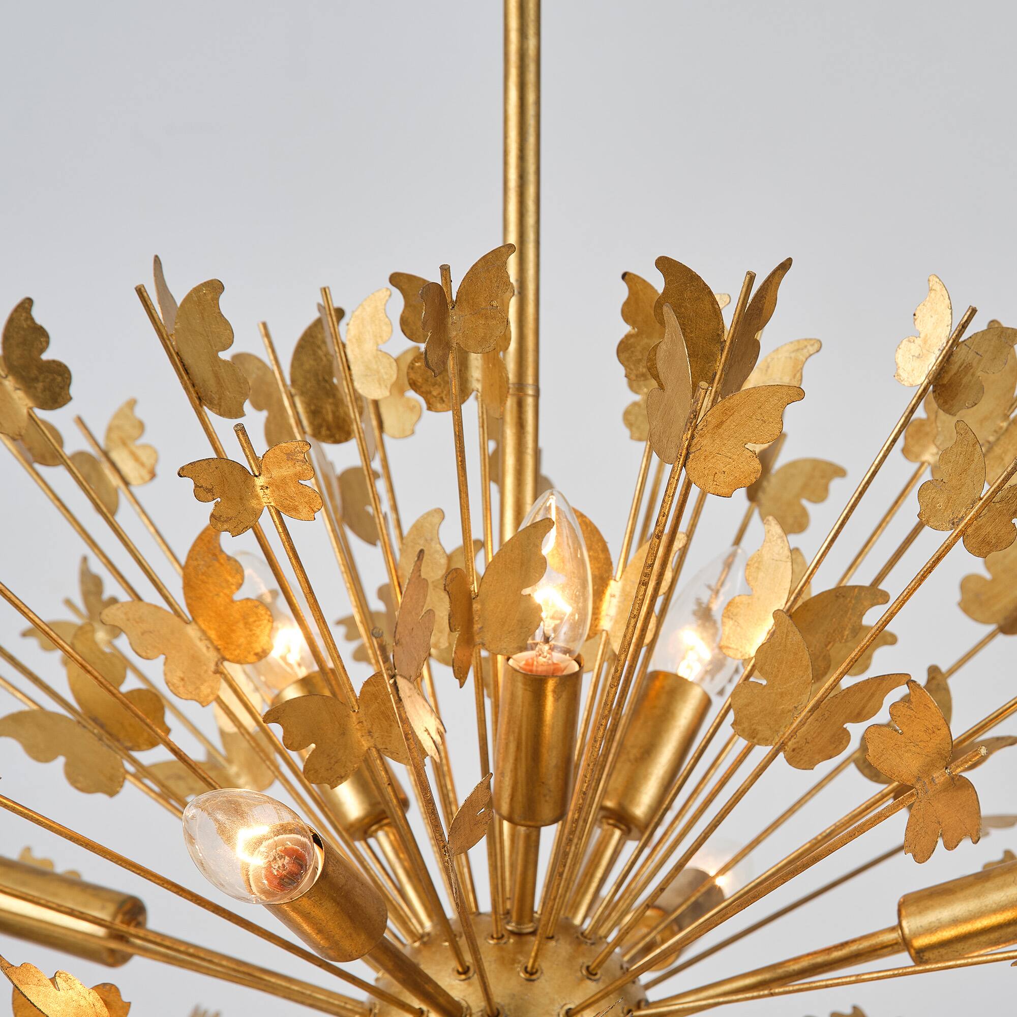 Alt View 6. Parrot Uncle - Modern Handmade Butterfly 14-Light Globe Chandelier - Antique Gold.