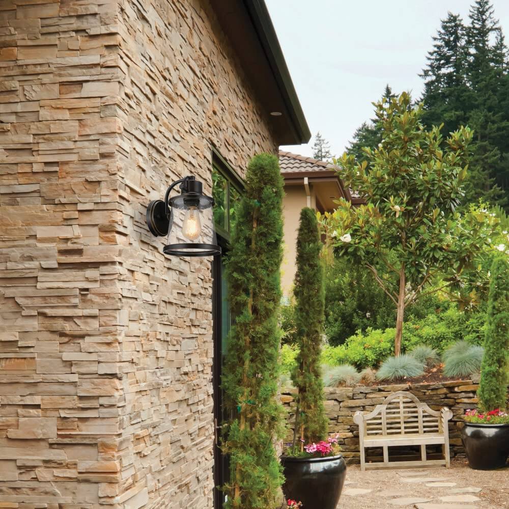 Alt View 1. Earthley Blooms - Electric Charlie Outdoor Indoor Wall Sconce Led Bulb Included Oil Rubbed Bronze Clear Seeded Glass Shade Lumen - Bronze, Yara.