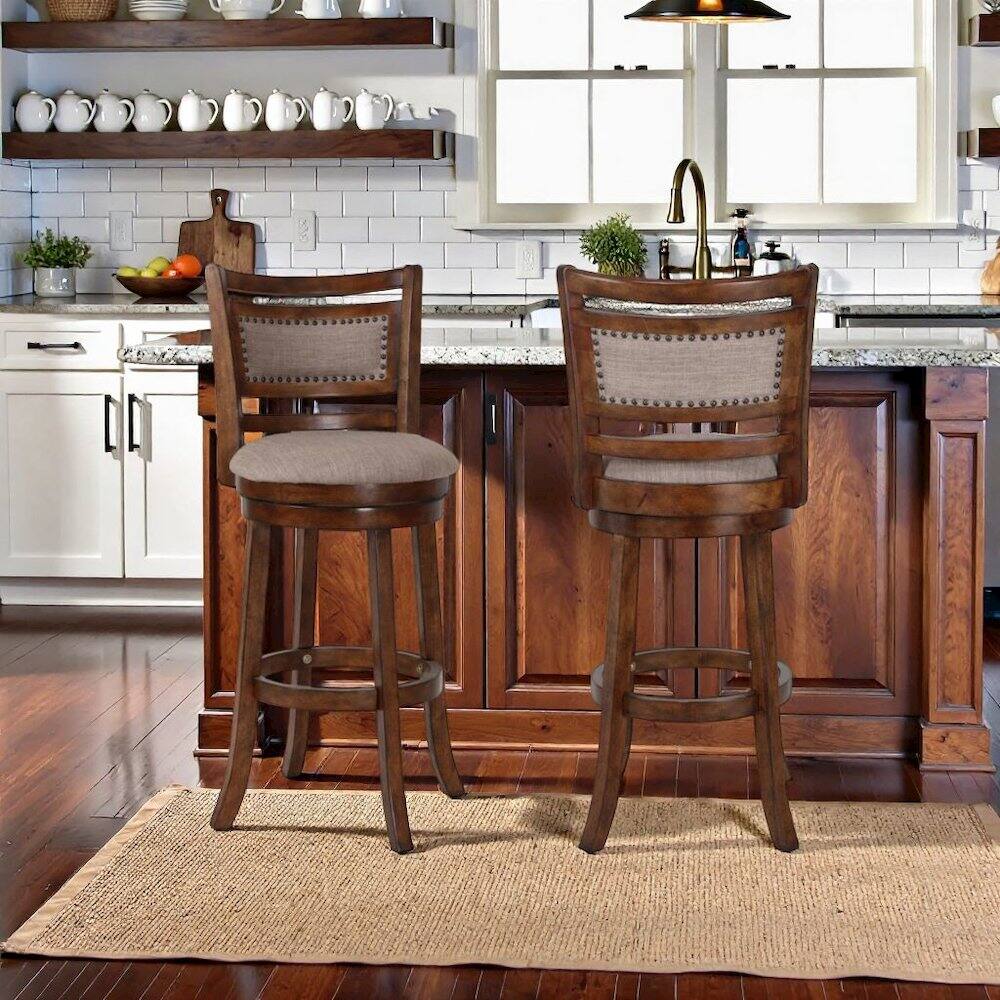 Alt View 4. FurniFact - Swivel Bar Stools with Backs – Extra Tall Counter Height Stools - Brown.