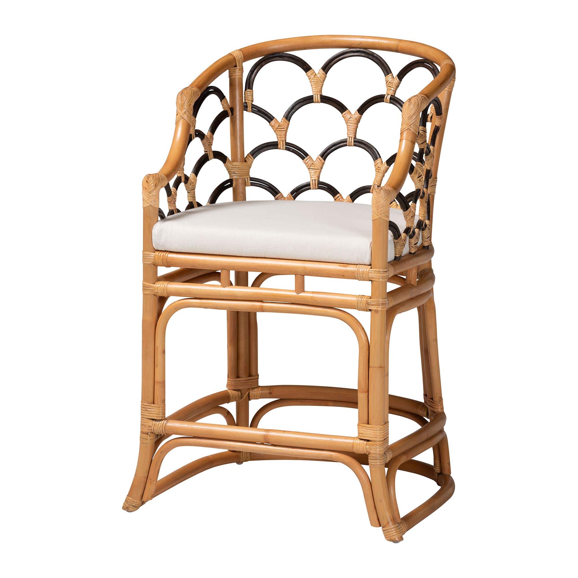 bali & pari - Veneto Natural Rattan Counter Stool with Scalloped Back - Light Honey/Dark Brown price history on PriceWatchPro