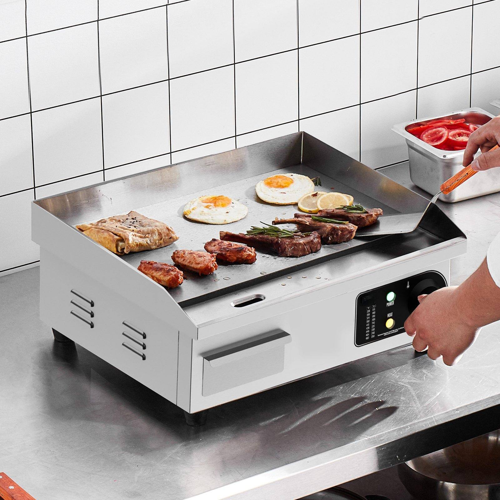 Alt View 1. Glintex - 17.72" 1700W Commercial Electric Griddle, Countertop Flat Top Grill, 122-572°F Adjustable Temp, for Restaurant - Silver.