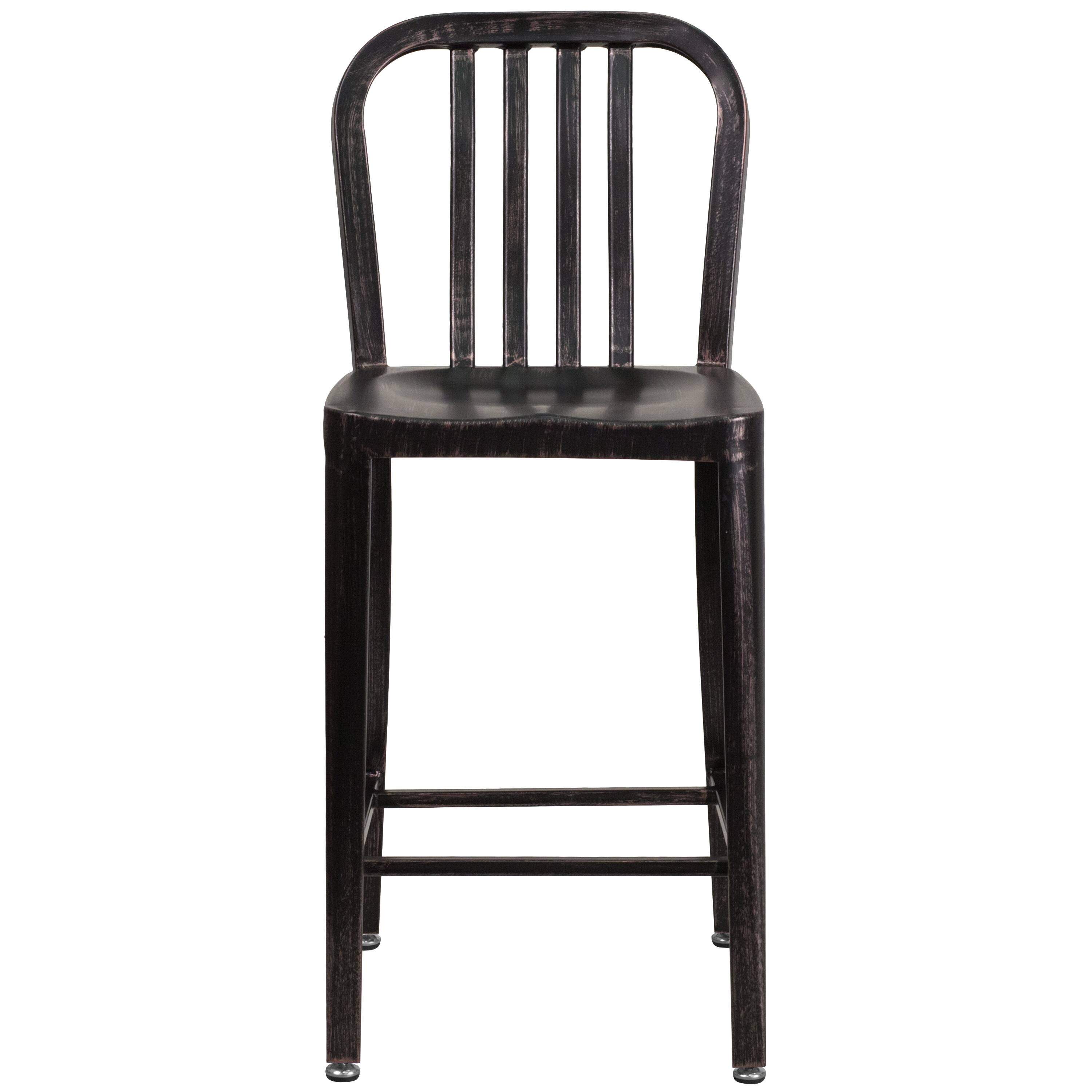 Alt View 7. Emma + Oliver - Commercial Grade 24"H Colorful Metal Indoor-Outdoor Vertical Slat Counter Stool - Black-Antique Gold.