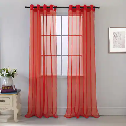 Front. RT Designers Collection - RT Designers Collection Cara One Sheer Grommet Light Filtering Curtain Panel 54" x 90" Red - Red.