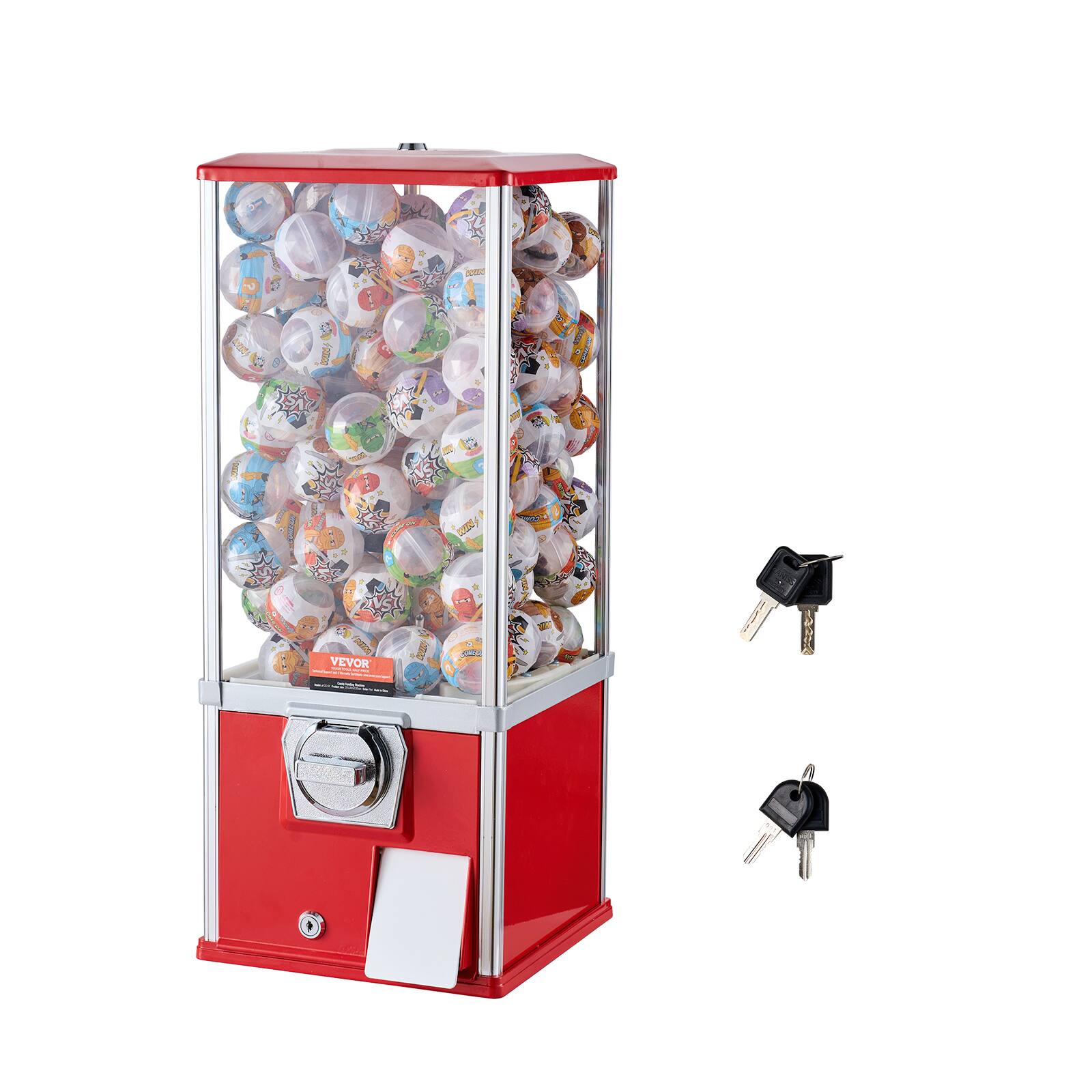 Alt View 5. VEVOR - Gumball Machine for Kids, 25" Height Home Vending Machine, PS Bouncy Balls Dispenser, Hold 230 Capsule Toys - Red.