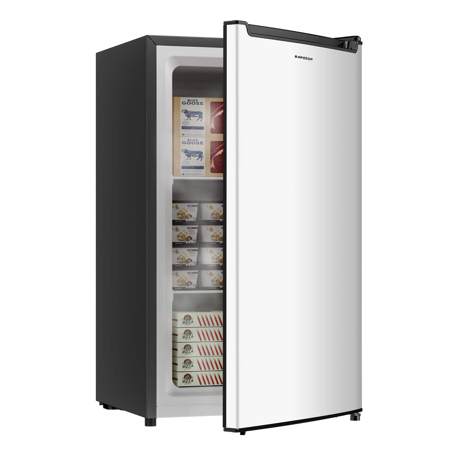 BANGSON - 2.1 Cu.ft Upright Freezer, Reversible Door, Adjustable Thermostat, Freezer for Dorm, Office, Apartment - Silver