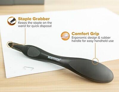 Staple Grabber  
Keeps the staple on the wand for quick disposal  

Comfort Grip  
Ergonomic design & rubber handle for easy handheld use  

BOSTITCH
