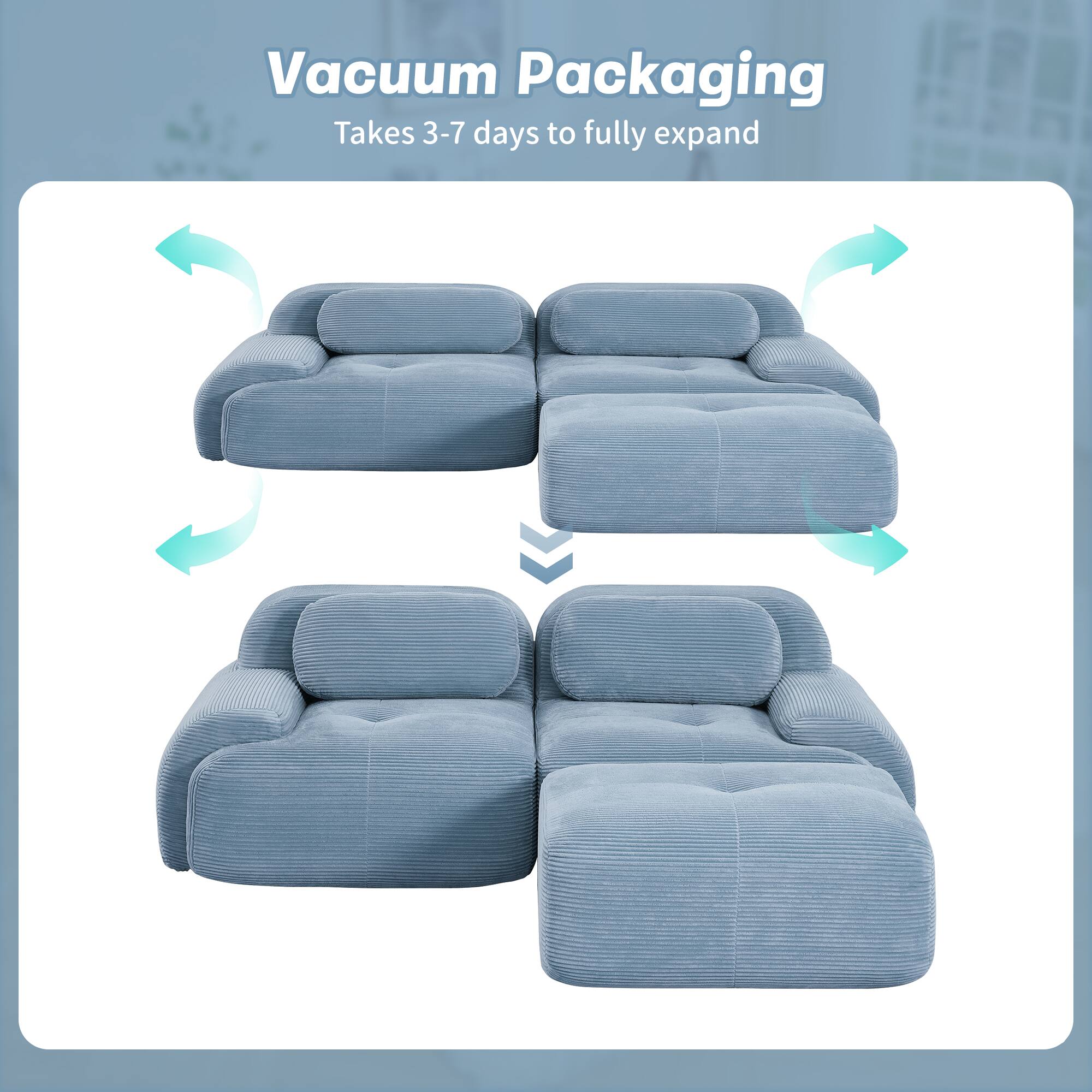 Vacuum Packaging  
Takes 3-7 days to fully expand