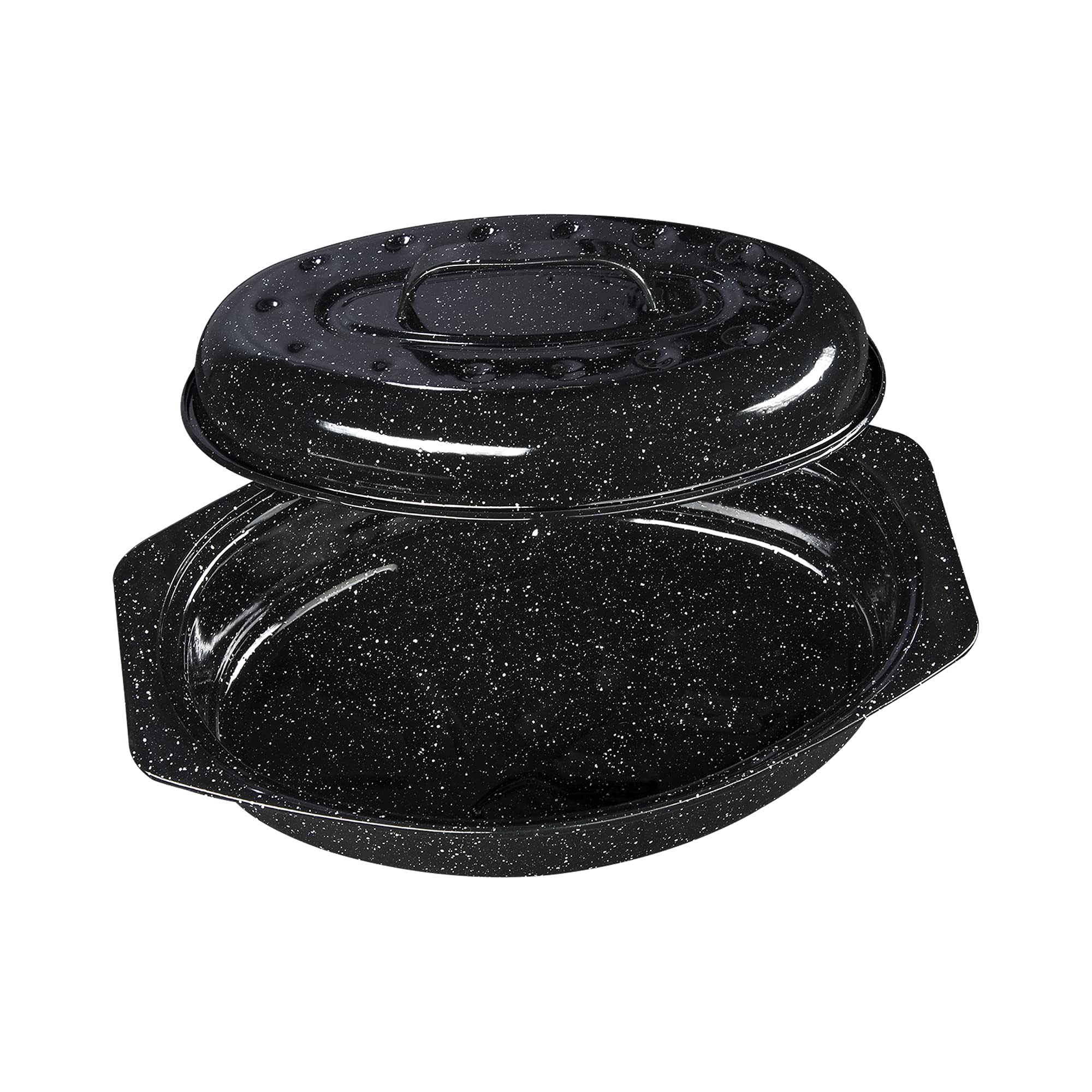 Angle. Granite Ware - Granite Ware 13-Inch Covered Oval Roaster - Speckled Black - Speckled Black.