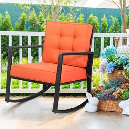 Gymax - Outdoor Wicker Rocking Chair Patio Lawn Rattan Single Chair Glider w/ Cushion - black, orange