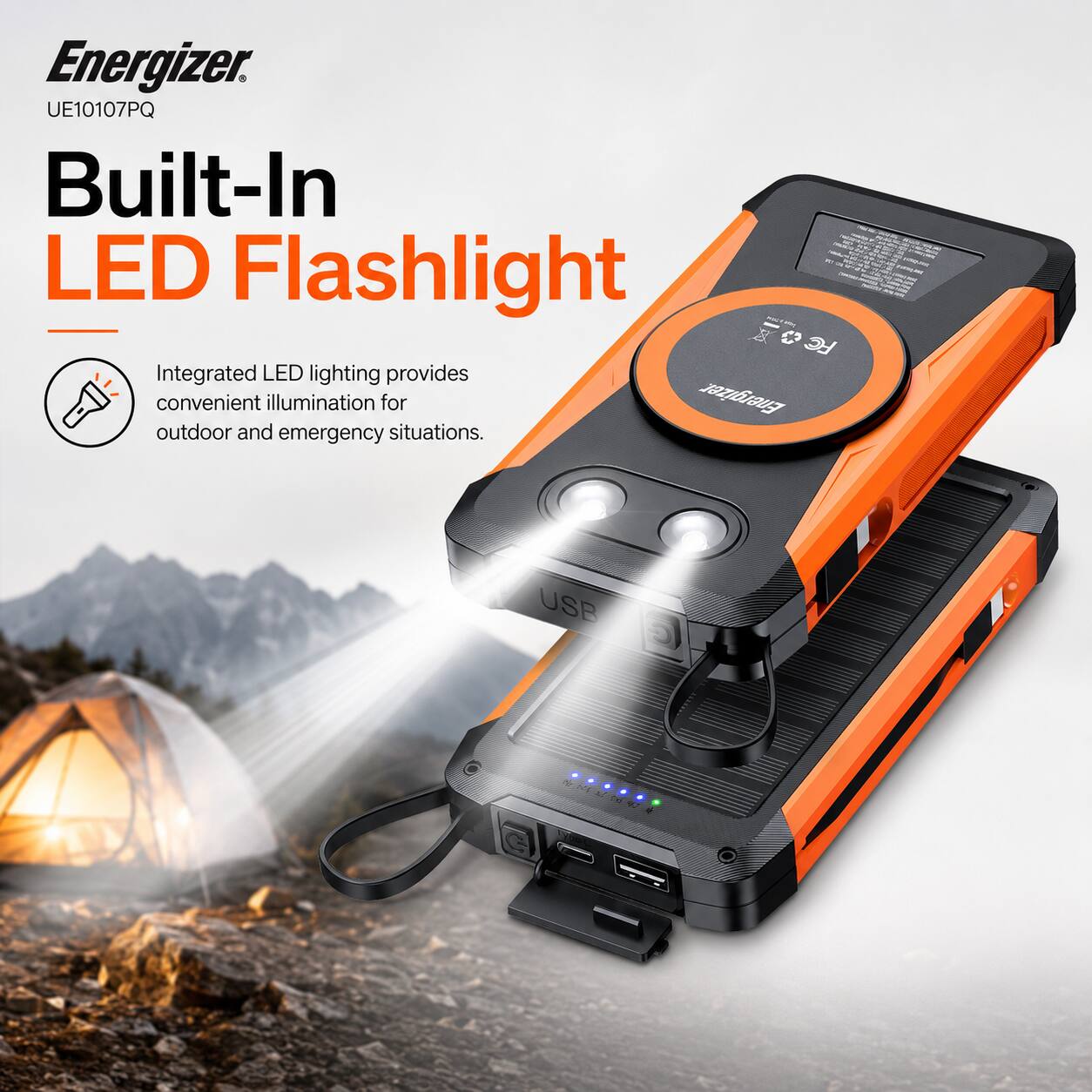 Energizer. UE10107PQ Built-In LED Flashlight - X * FC Integrated LED lighting provides convenient illumination for outdoor and emergency situations.