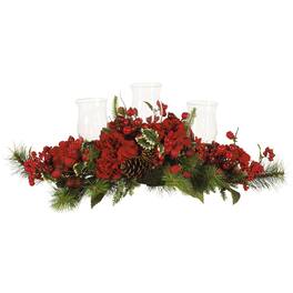 BreeBe - 30" Holiday Hydrangea Candelabrum - Red/Green