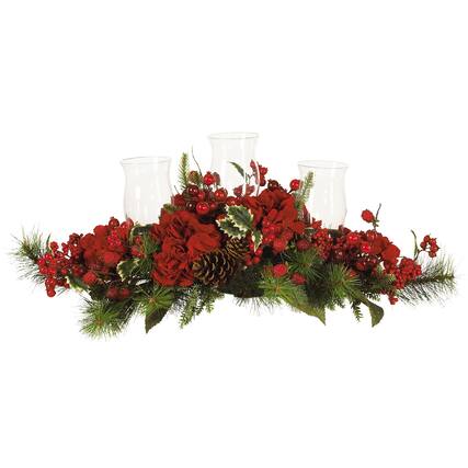 Front. BreeBe - 30" Holiday Hydrangea Candelabrum - Red/Green.