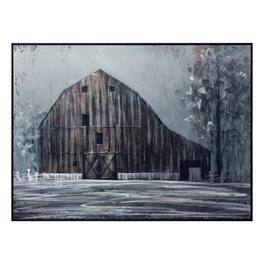 BreeBe - Metal Framed Modern Barn Canvas Painting Wall Art 31.5"L - Silver, Copper