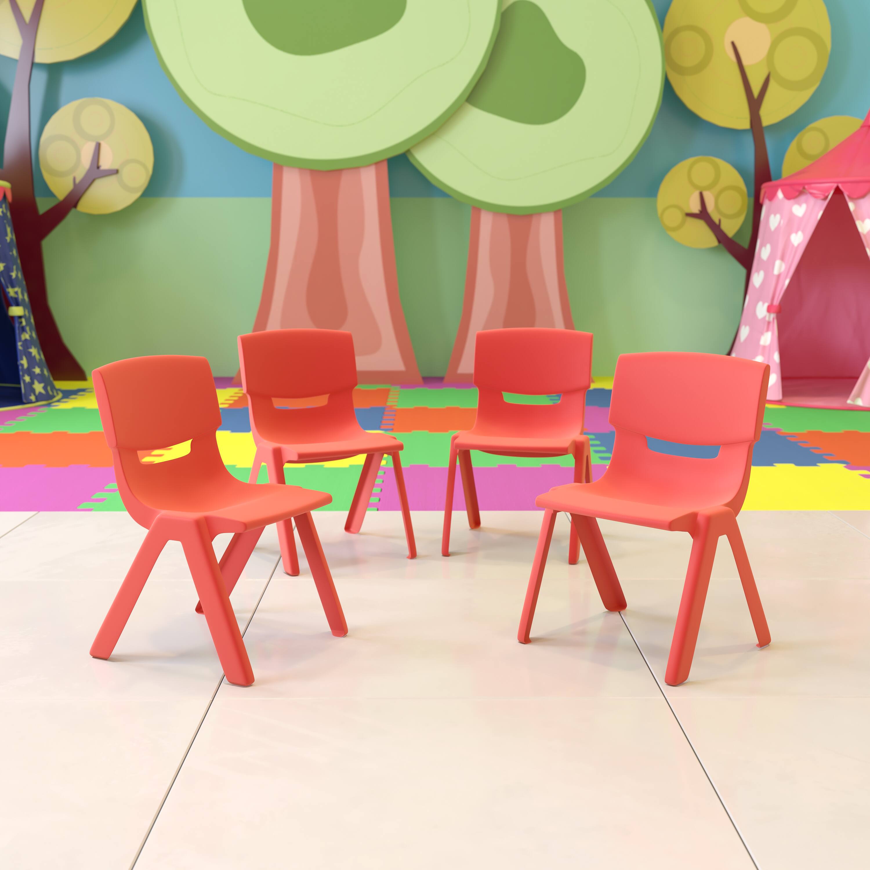 Alt View 2. Emma + Oliver - 4 Pack Plastic Stackable Pre-K/School Chairs with 10.5"H Seat - Red.