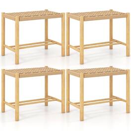 Gymax - 18'' Dining Stool Set of 4 Backless w/ Rubber Wood Frame Woven Paper Seat Kitchen - Natural