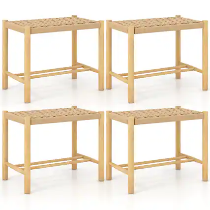 Front. Gymax - Gymax 18'' Dining Stool Set of 4 Backless w/ Rubber Wood Frame Woven Paper Seat Kitchen - Natural.