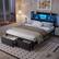 Front. Furnulem - Upholstered Bed Frame with 2 Storage Drawers Modern Platform Bed with Charging Station & LED Light - Black.