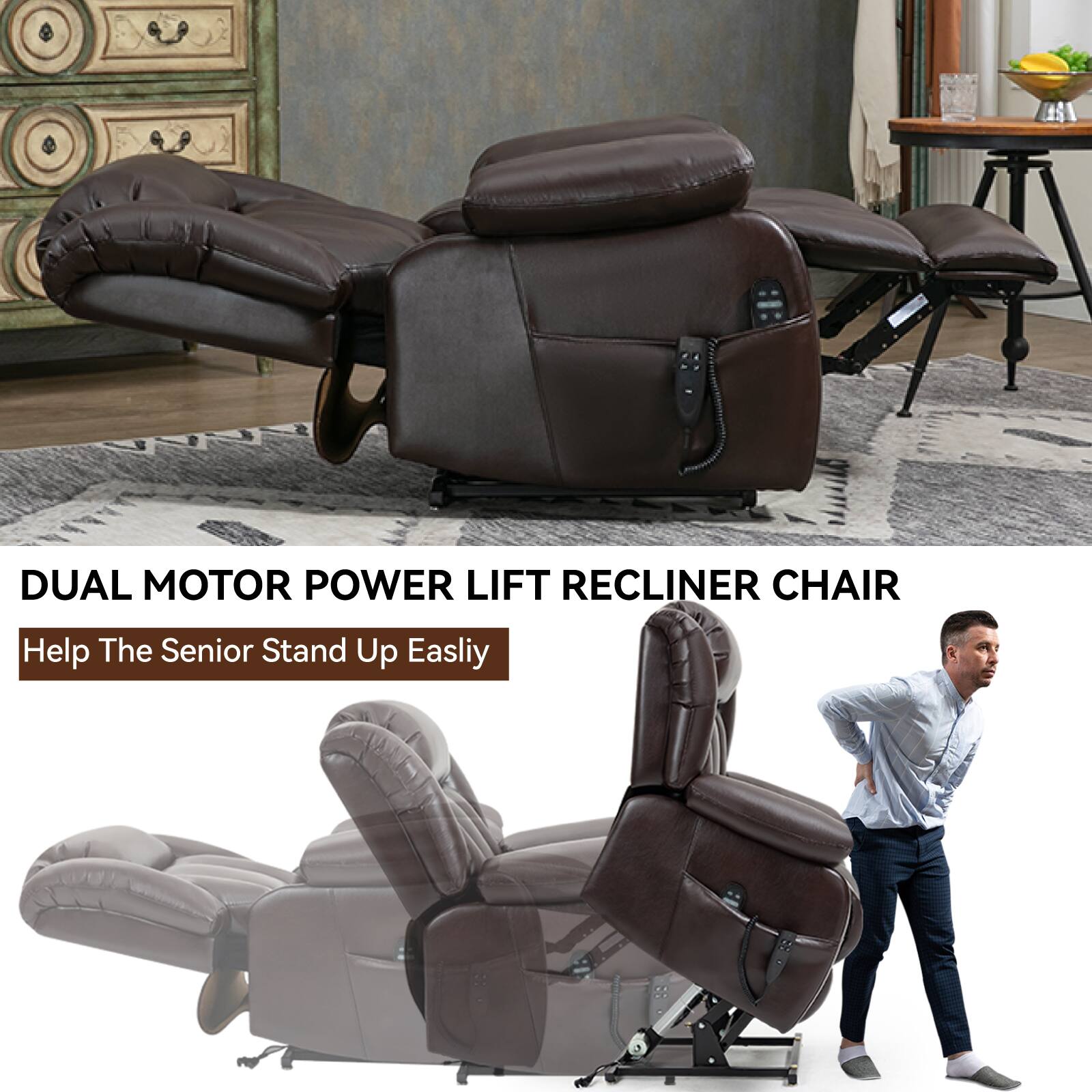 DUAL MOTOR POWER LIFT RECLINER CHAIR  
Help The Senior Stand Up Easily