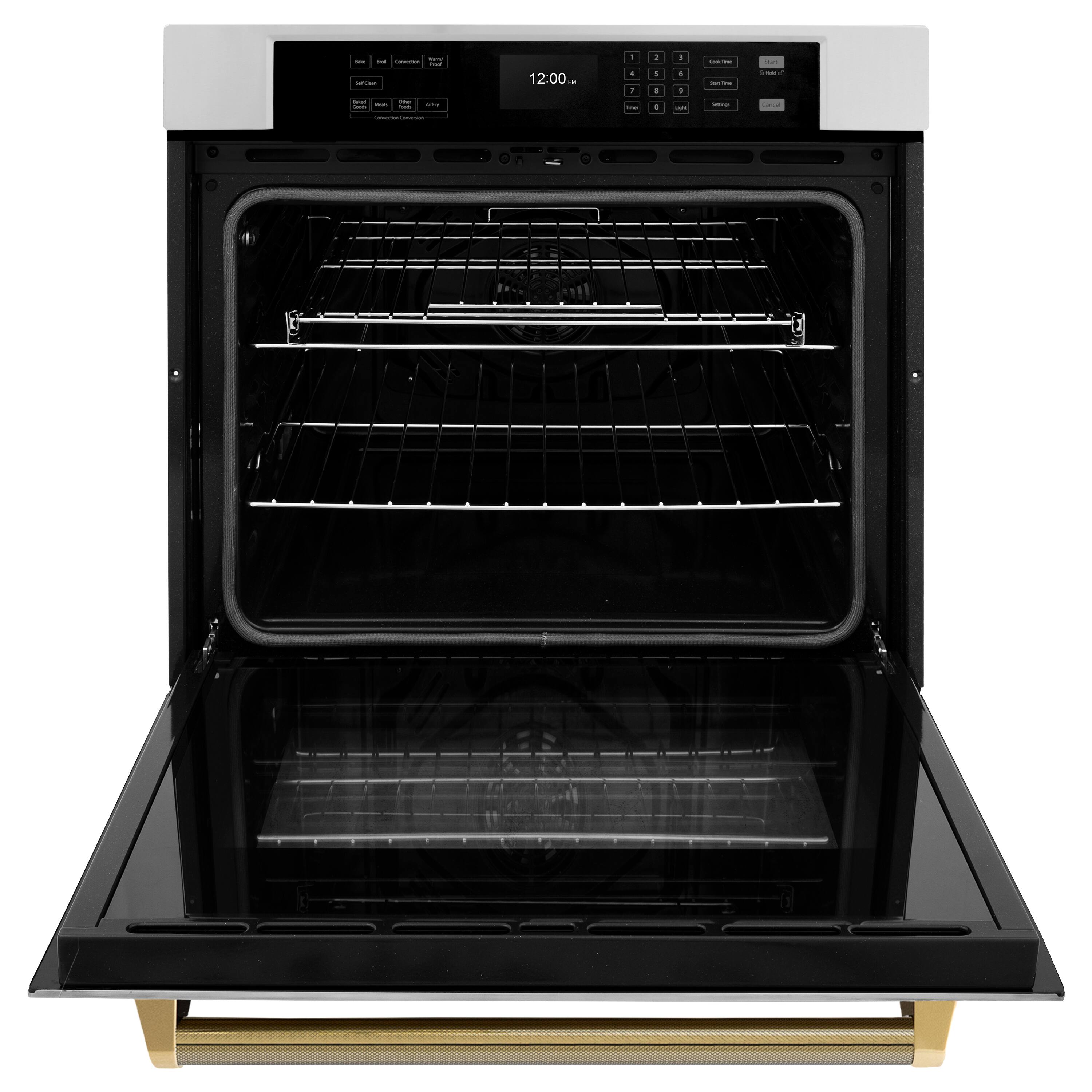 Angle. ZLINE - ZLINE Autograph 30 in. True Convection Single Wall Oven in Stainless Steel & Gold Helix Handle (WASZ-30-KG) - Stainless Steel.