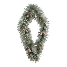 BreeBe - 3' Diamond Flocked Wreath w/50 LEDs & 150 Branches - Green