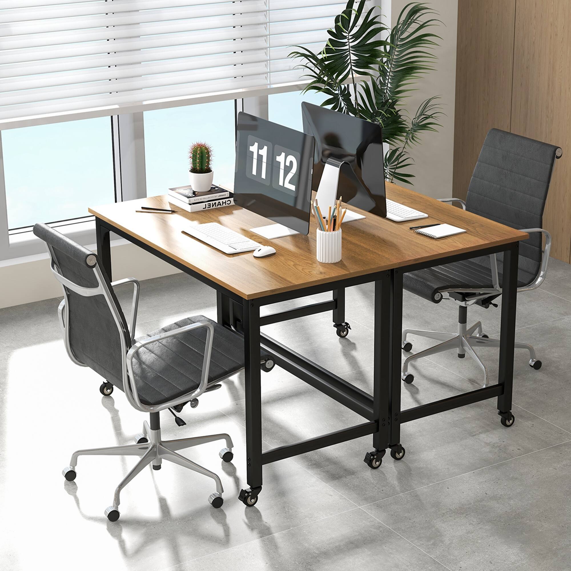 Alt View 12. Costway - Rolling Computer Desk with Wood Top - Black and Natural.