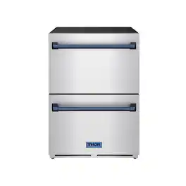Gordon Ramsay Series by Thor Kitchen 24 Inch Indoor Outdoor Freezer Drawers with Navy Blue Hardware - Stainless Steel