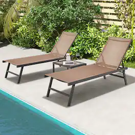 Gymax - 3pcs Patio Chaise Lounge Set Aluminum Recliner Chair Table Outdoor Adjust - Tan