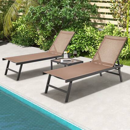 Front. Gymax - Gymax 3pcs Patio Chaise Lounge Set Aluminum Recliner Chair Table Outdoor Adjust Tan - Tan.