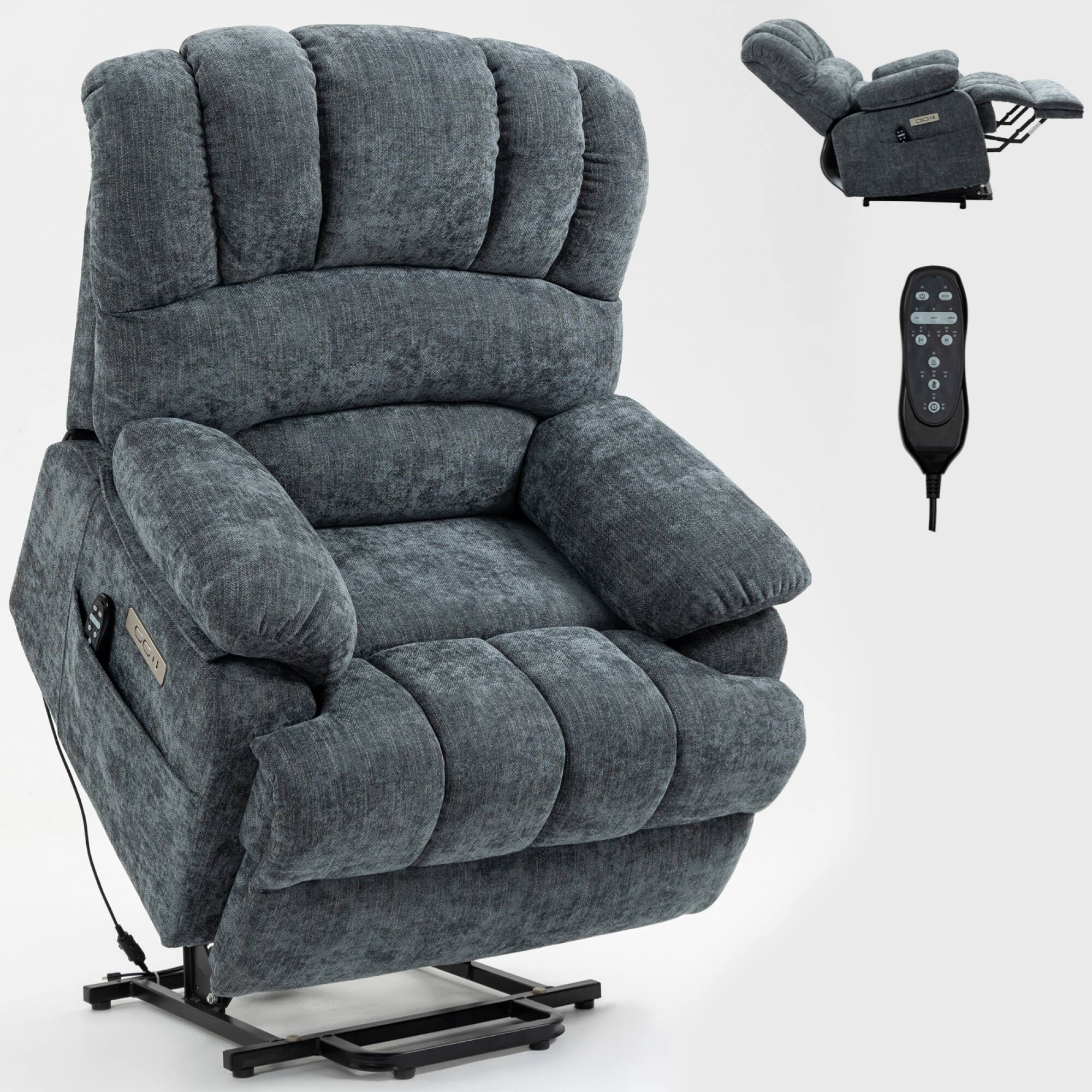 Alt View 8. GOODSILO - Extra Large Power Lift Recliner Chair with Massage, Heating, and USB Charging - Blue+Gray.