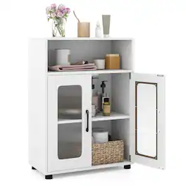 Gymax - Bathroom Cabinet Freestanding Cabinet w/ 2 Doors & 3-Level Adjustable Shelf - White