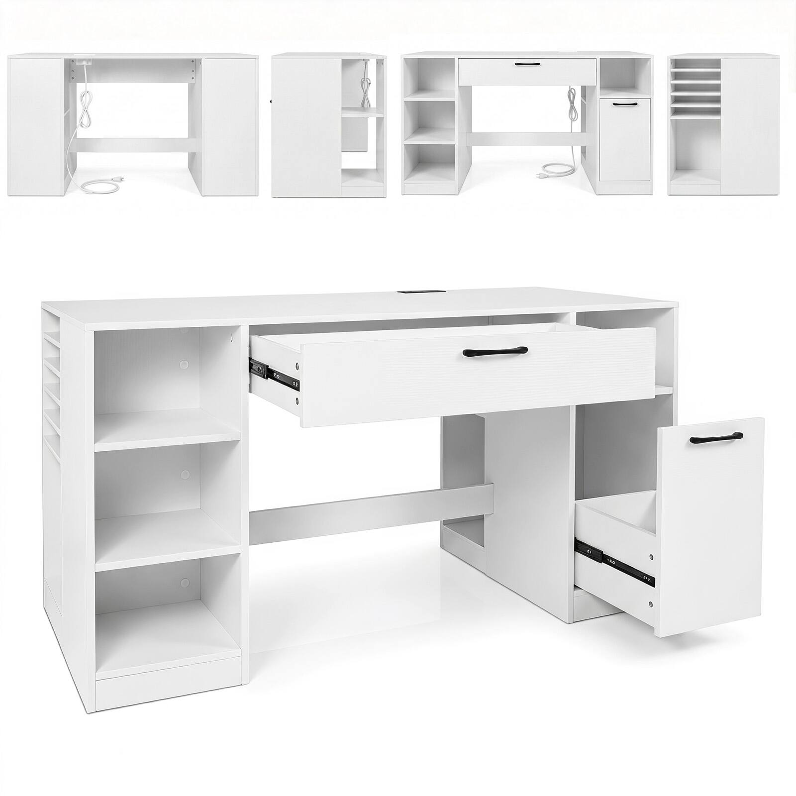 Alt View 1. Costway - Costway 53" Sewing Table with Power Outlets 2 Drawers Open Compartments 5 Removable Shelves - White.