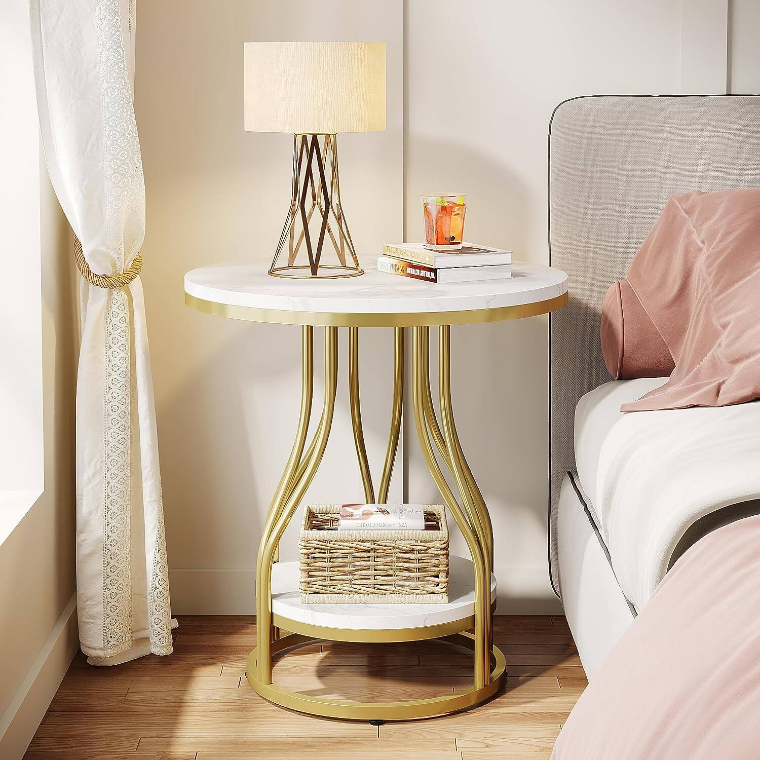 Tribesigns End Table with Engineered Wood Construction and Faux Marble ...