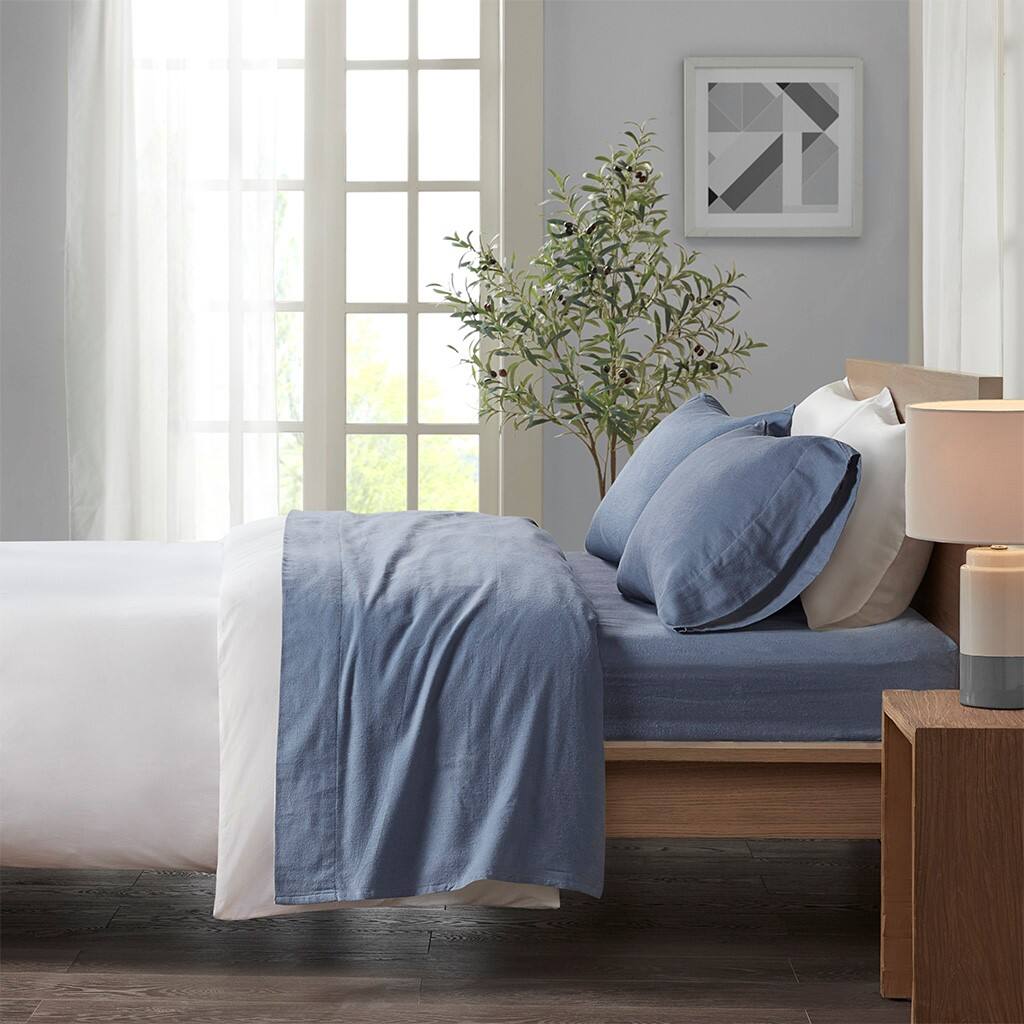 Gracie Mills - Persephone Cotton Flannel Sheet Set - Blue Solid