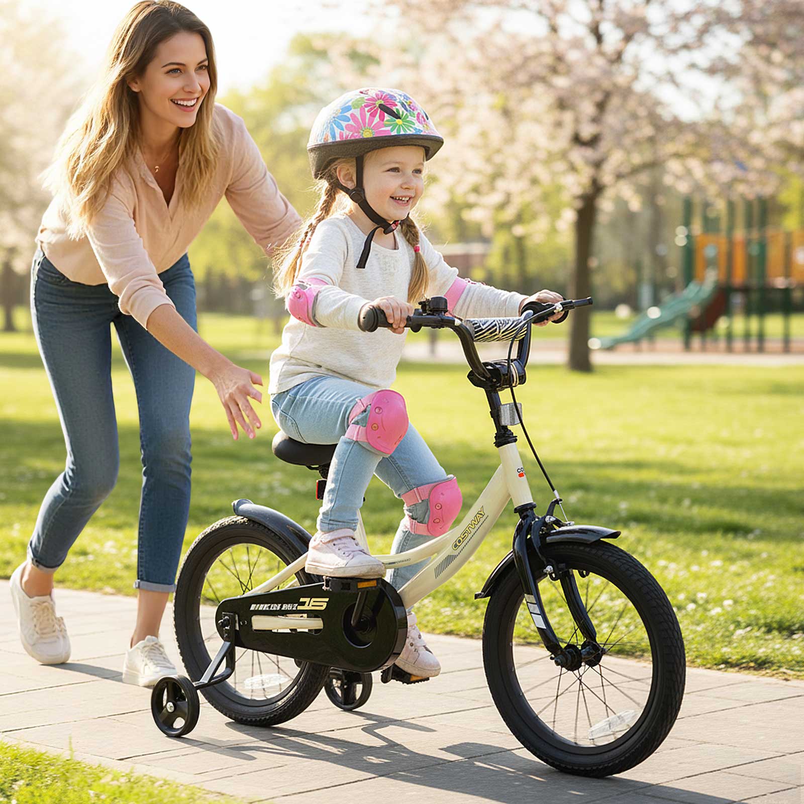 Alt View 3. Costway - Costway 16 Inch Kids Bike with Training Wheels Dual Brakes Adjustable Seat Handlebar Height - Beige.