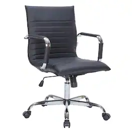 LeisureMod - Harris Mid-Back Leather Office Chair Adjustable Height Tilt Computer Task Chair with 360-Degree Swivel - Black
