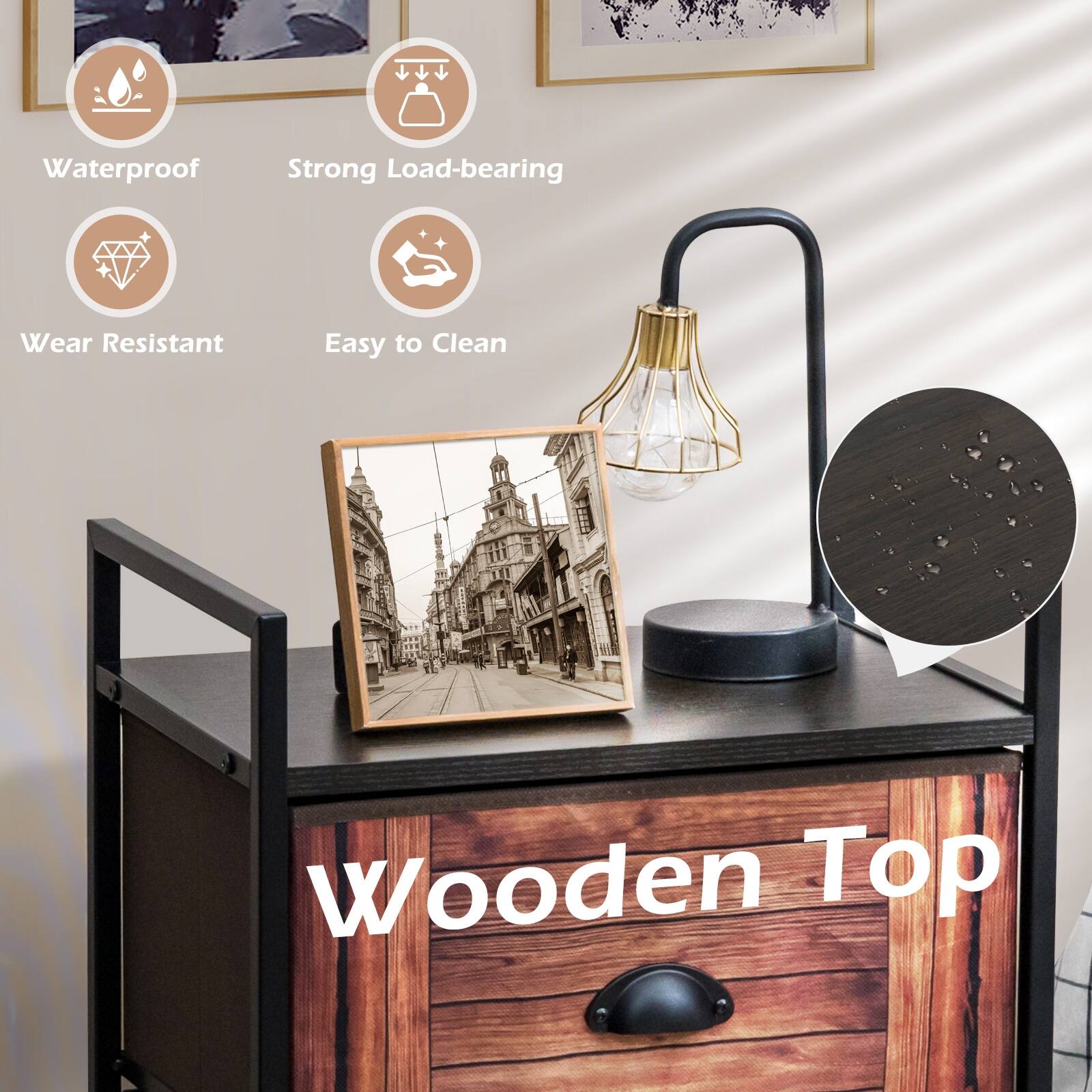 Wooden Top
Waterproof
Strong Load-bearing
Wear Resistant
Easy to Clean