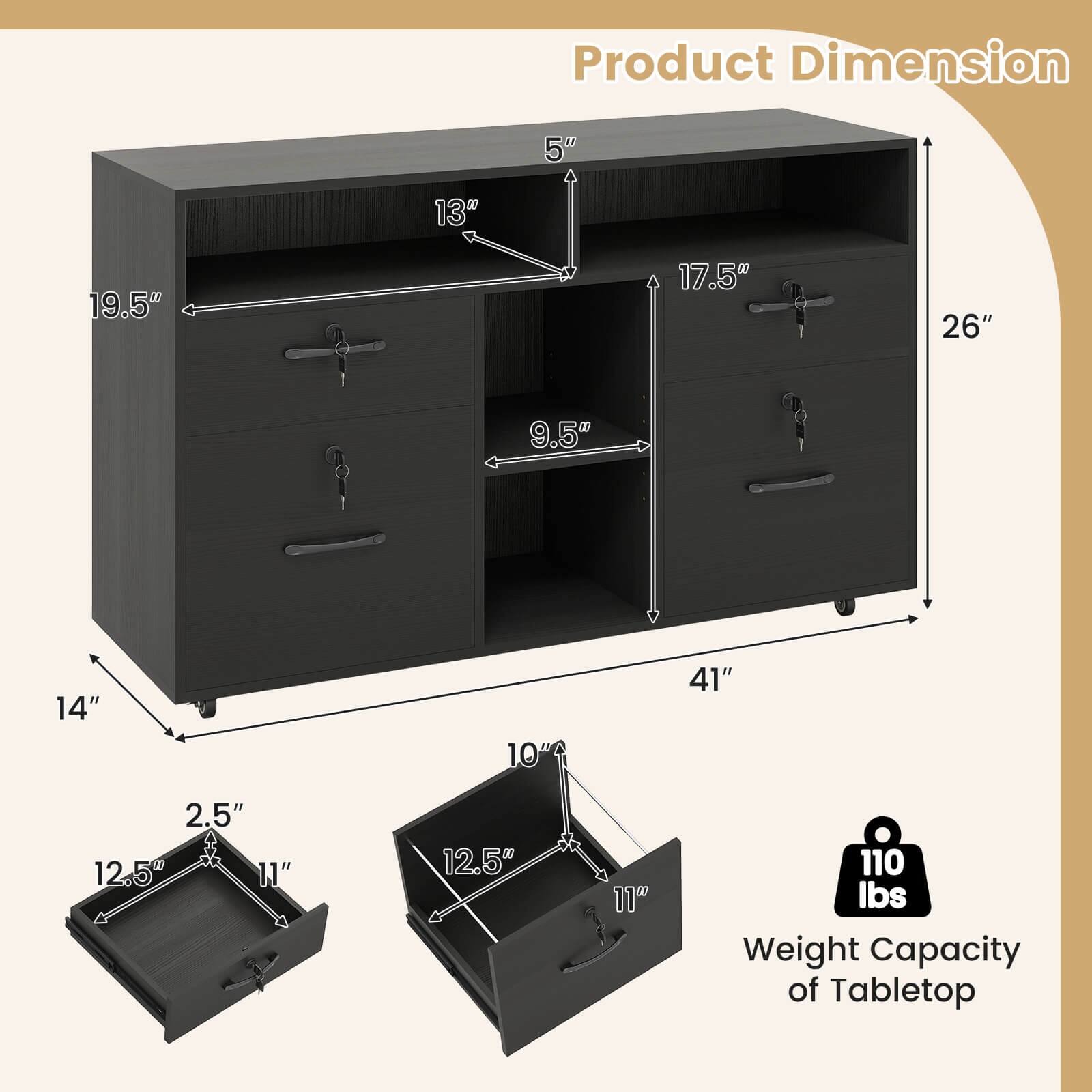 Product Dimension

- 5"
- 13"
- 19.5"
- 17.5"
- 26"
- 9.5"
- 14"
- 10"
- 41"
- 2.5"
- 12.5"
- 11"
- 12.5"
- 11"

Weight Capacity of Tabletop: 110 lbs