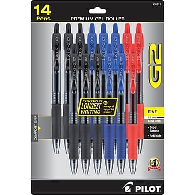 Pilot - G2 Retractable Gel Pens, Fine Point, 14/Pack - Assorted Ink